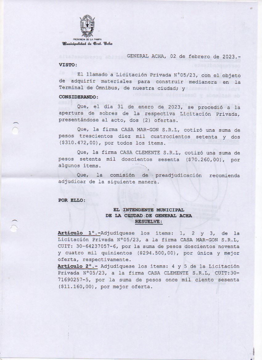 Licitación 05 23 Reso 01