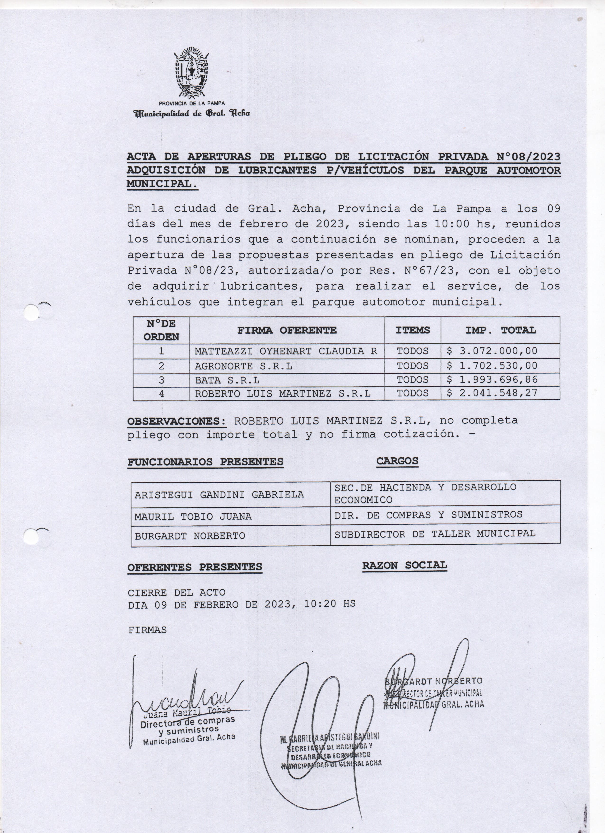 Licitación 08 23 Acta