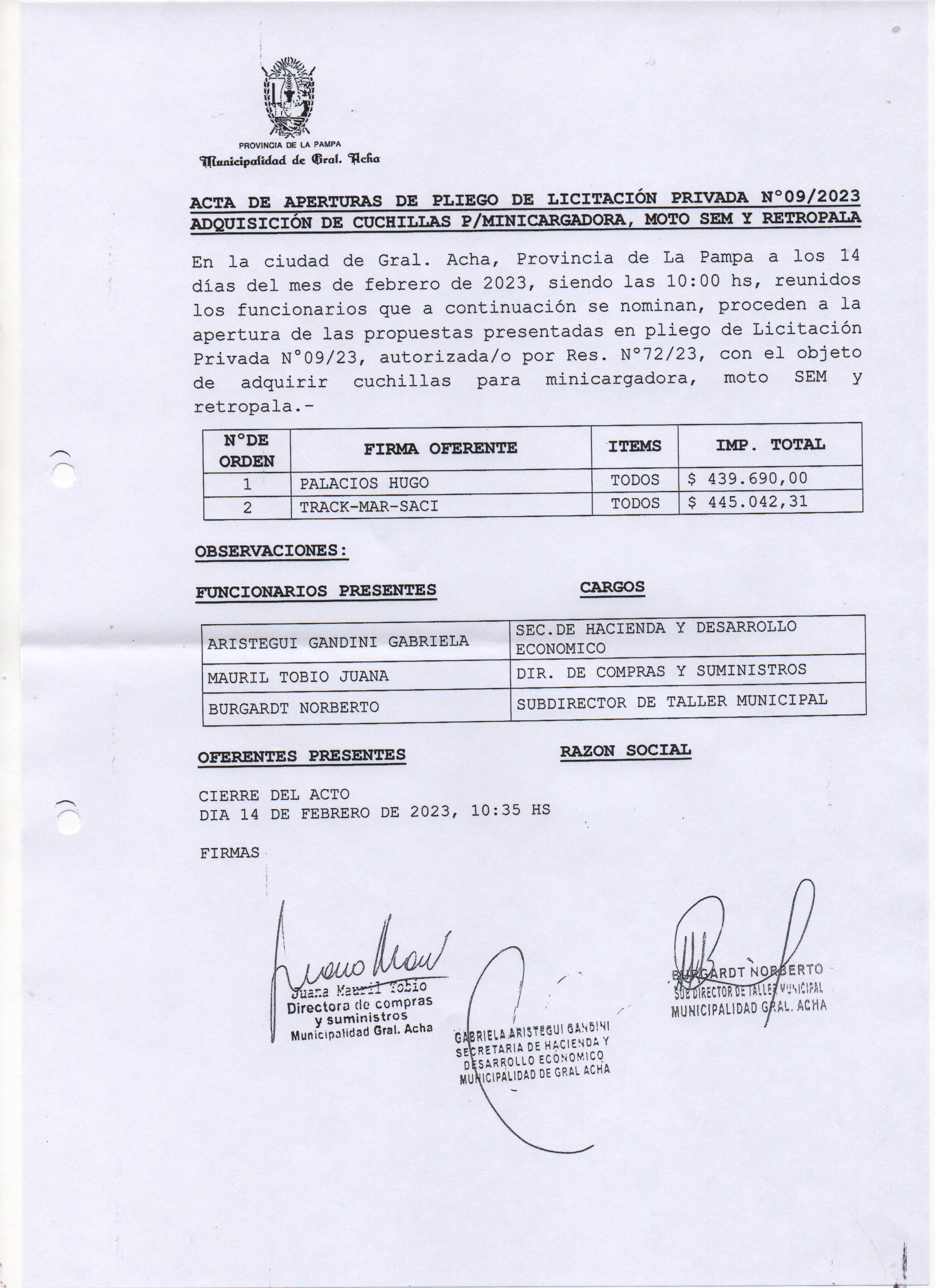 Licitación 09 23 Acta