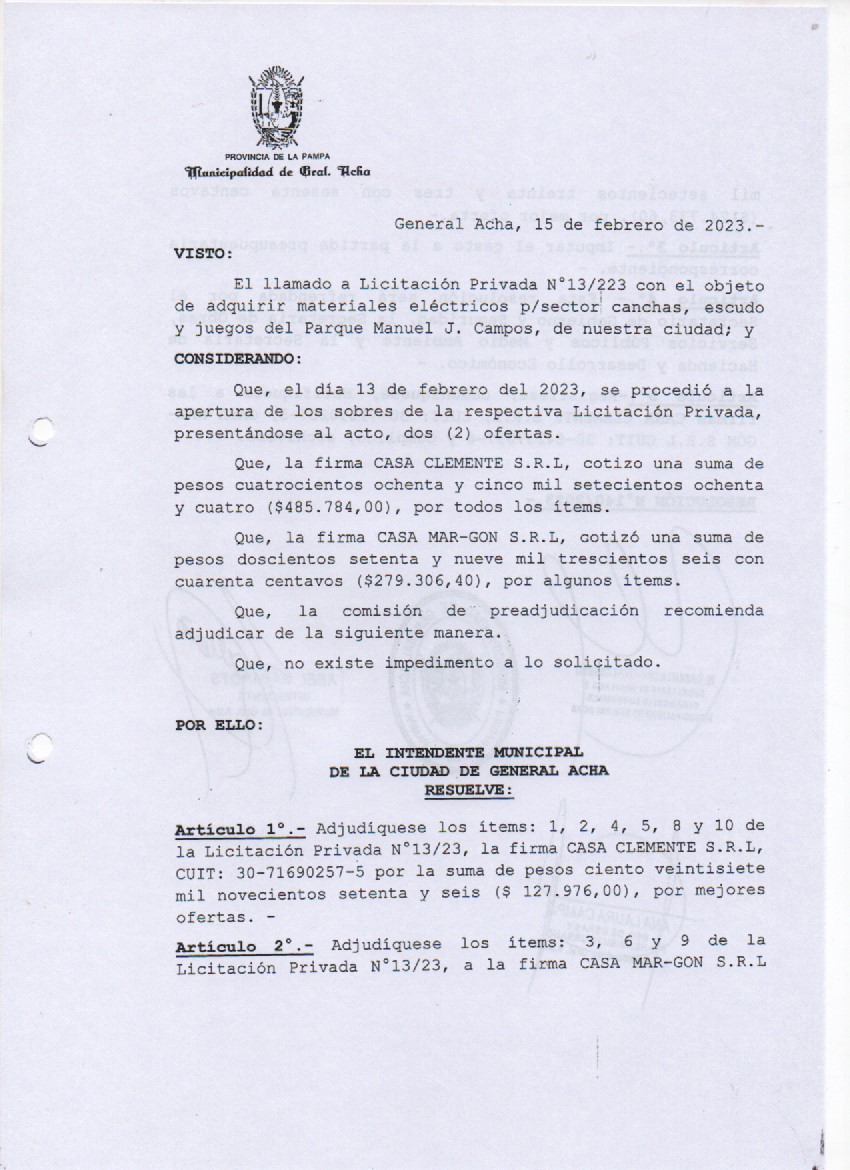 Licitación 13 23 Reso 01