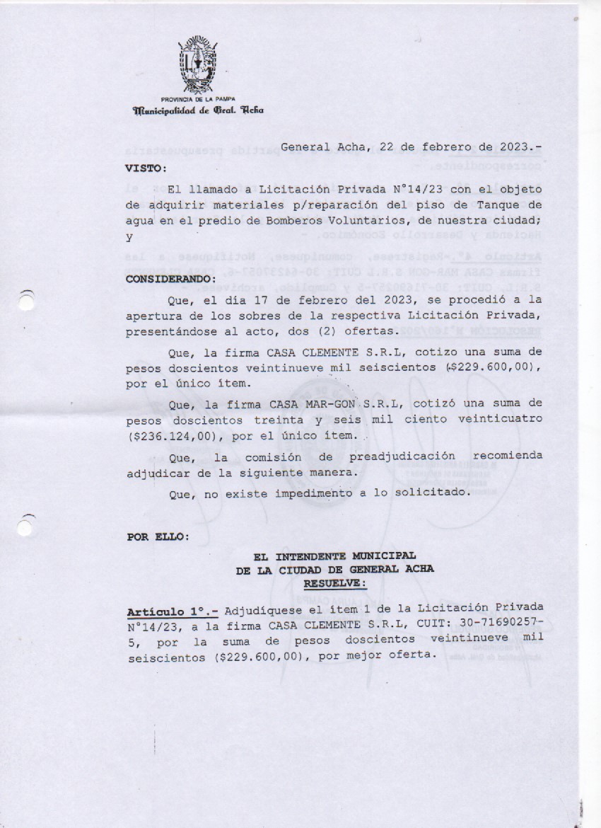 Licitación 14 23 Reso 01