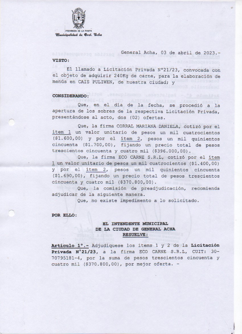 Licitación 21 23 Reso 01