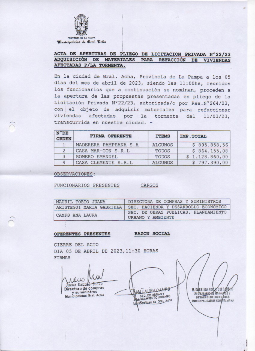 Licitación 22 23 Acta