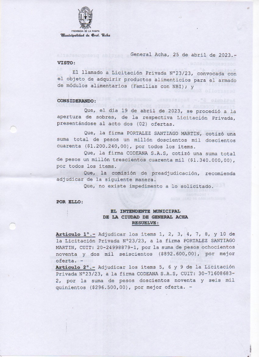 Licitación 23 23 Reso 01